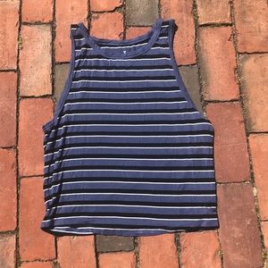 Blue black and white striped tank